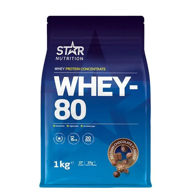 Star Nutrition Whey-80, 1 kg, Belgian Chokolate