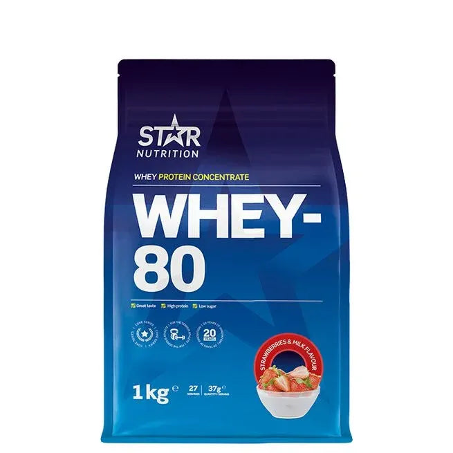 Star Nutrition Whey-80, 1 kg, Strawberries & Milk