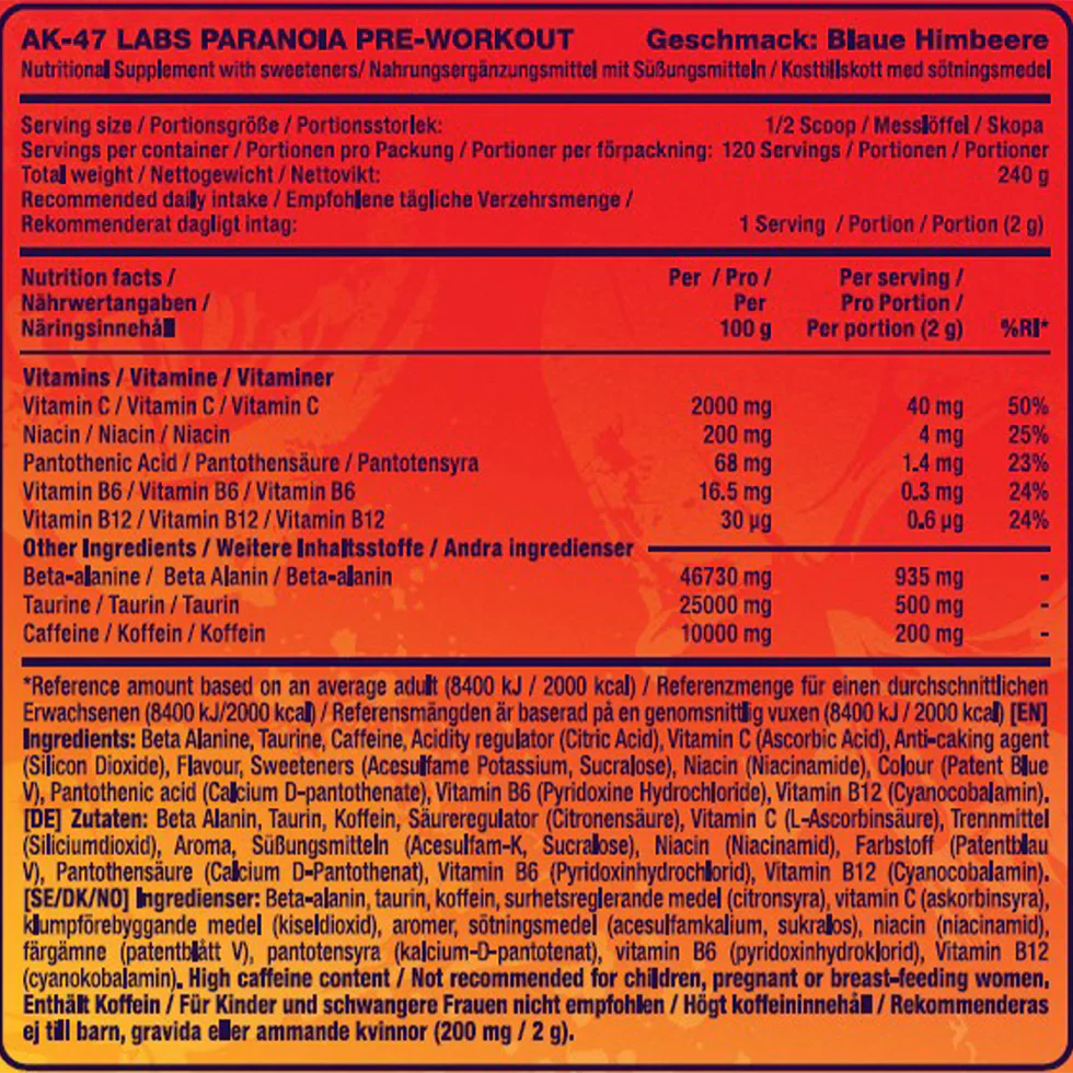 AK-47 Labs Pre-Workout Paranoia - 240 g Watermelon