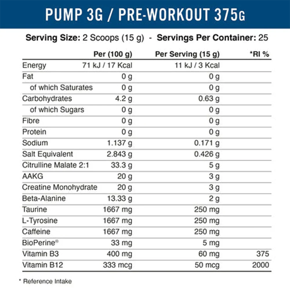 Applied Nutrition Pump 3G Pre-Workout - 375 g Icy Blue Raz