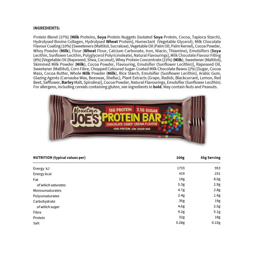 Mountain Joe's Protein Bar - 12 x 55 g Chocolate Candy Cream