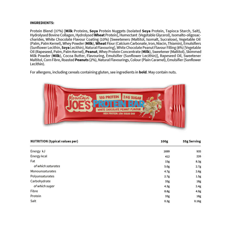 Mountain Joe's Protein Bar - 12 x 55 g White Chocolate Salted Peanut