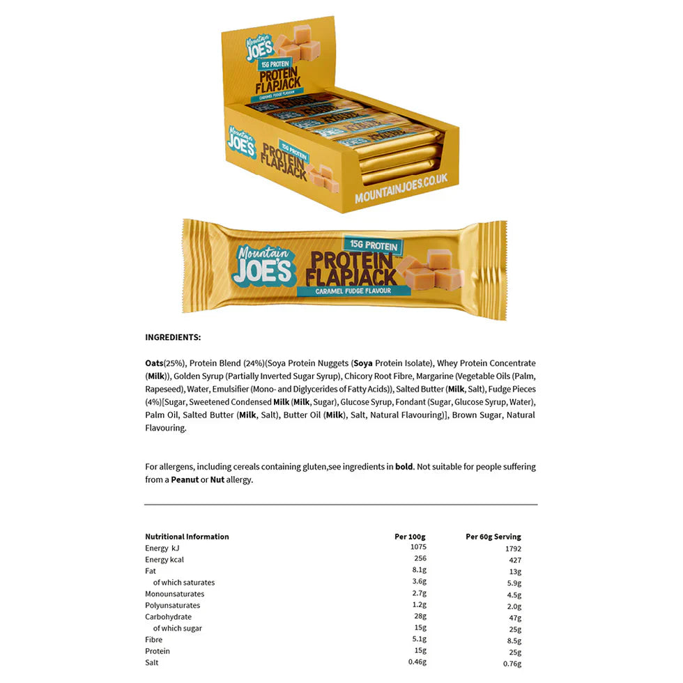 Mountain Joe's Protein Flapjacks - 16 x 60 g Caramel Fudge