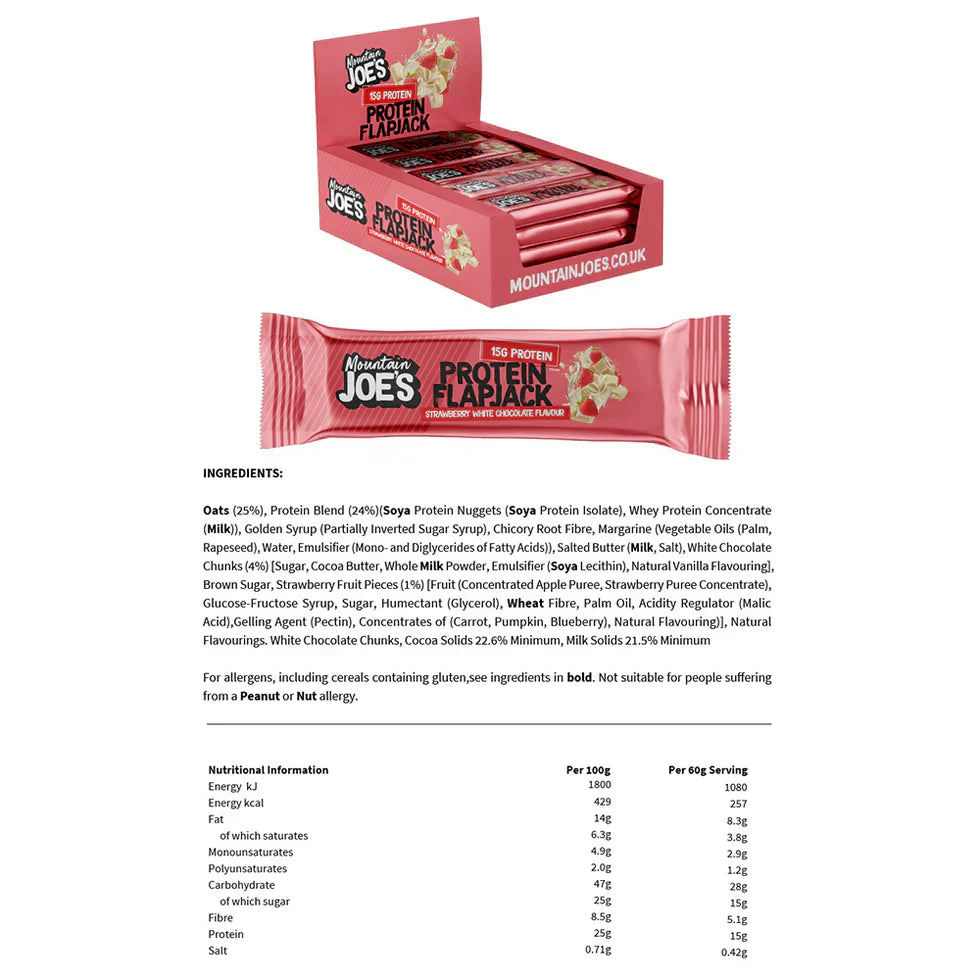 Mountain Joe's Protein Flapjacks - 16 x 60 g Strawberry & White Choco