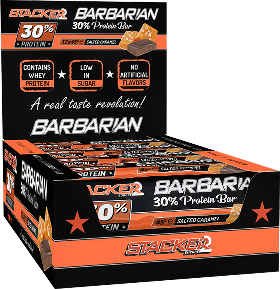 Stacker2 Barbarian 30% Protein Bar - 12 x 45 g Salted Caramel