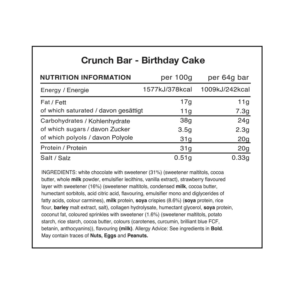 Warrior Crunch Bar - 12 x 64 g Birthday Cake
