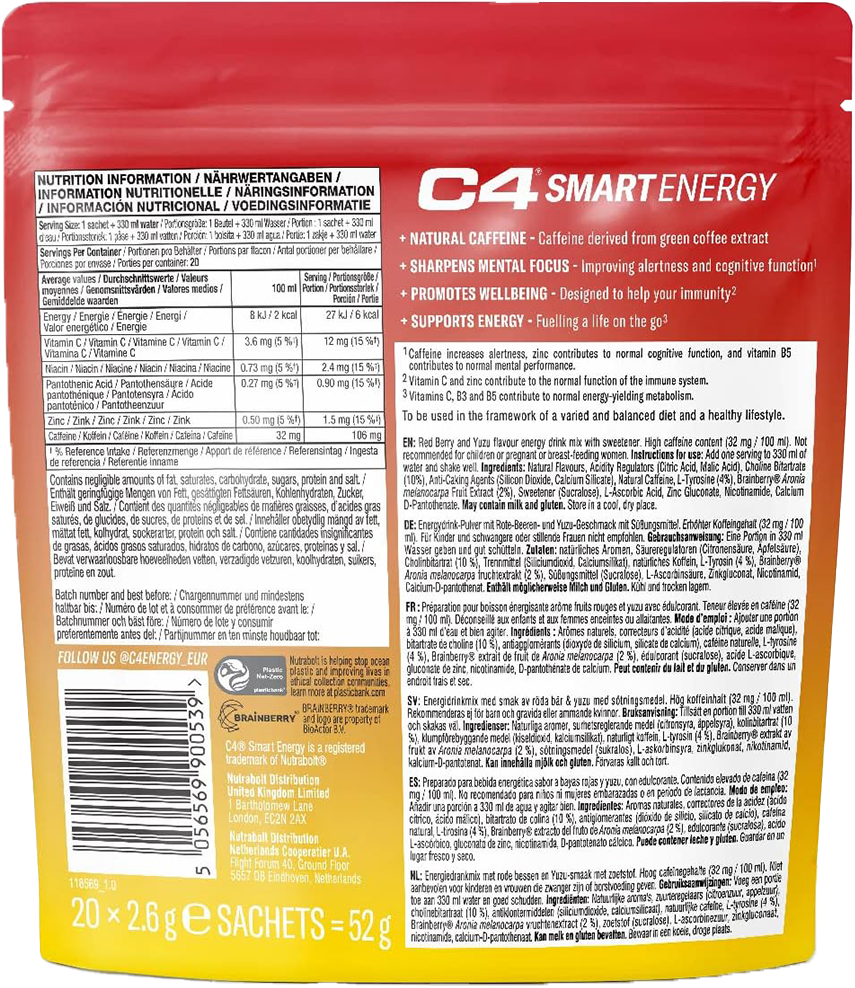 C4 Smart Energy Powder - 20 sachets Red Berry Yuzu