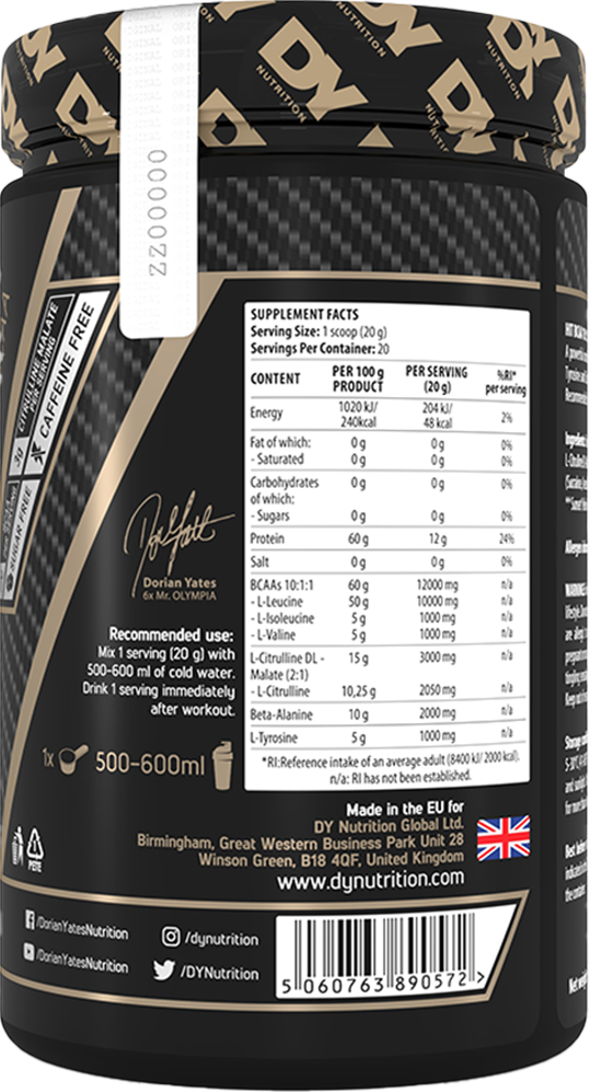 Dorian Yates Nutrition HIT BCAA 10:1:1 - 400 g Orange