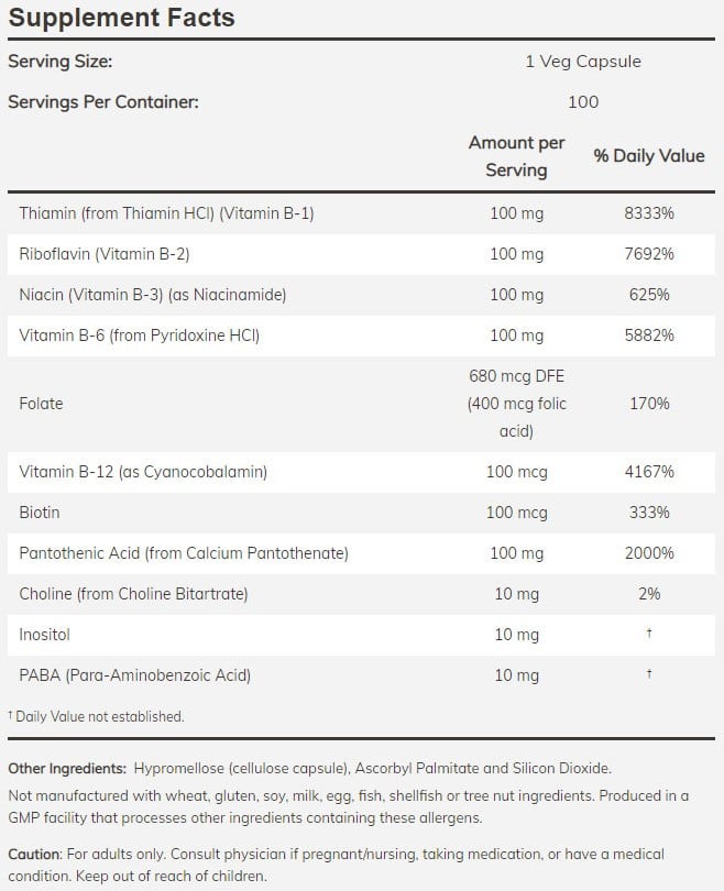 NOW Foods NOW0436 Vitamin B-100 - 100 veg caps