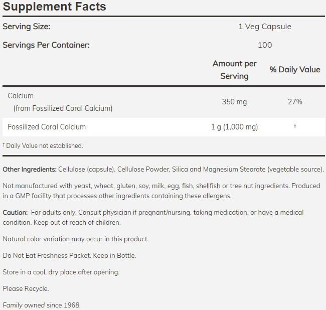NOW Foods NOW1279 Coral Calcium 1000 mg - 250 veg caps