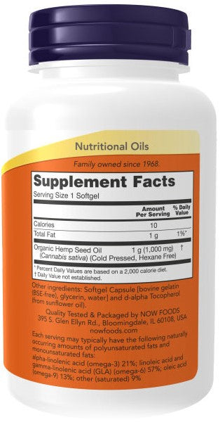 NOW Foods NOW1799 Hemp Seed Oil 1000 mg - 120 softgels