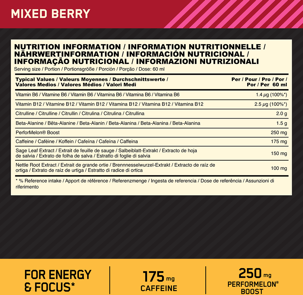 Optimum Nutrition Gold Standard Pre-workout Shot - 12 x 60 ml Mixed Berry