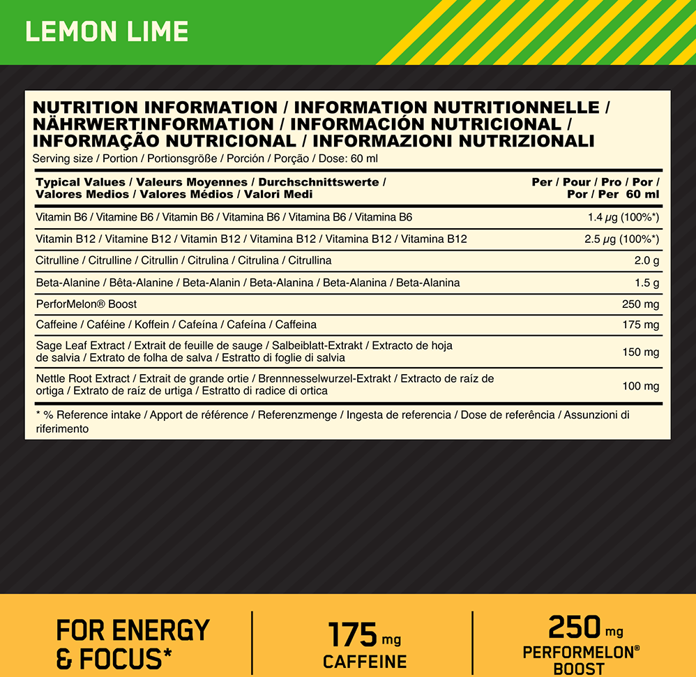 Optimum Nutrition Gold Standard Pre-workout Shot - 12 x 60 ml Lemon Lime