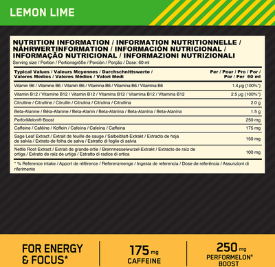 Optimum Nutrition Gold Standard Pre-workout Shot - 12 x 60 ml Lemon Lime