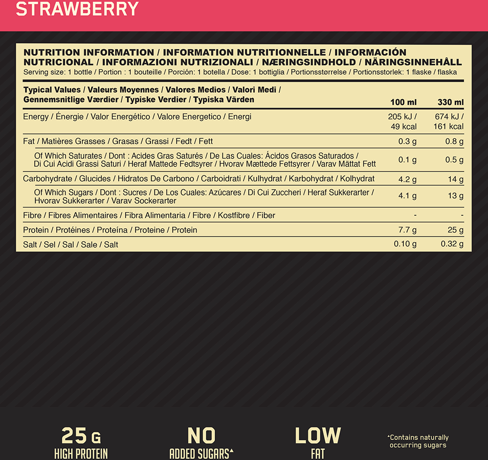 Optimum Nutrition High Protein Shake - 12 x 330 ml Strawberry