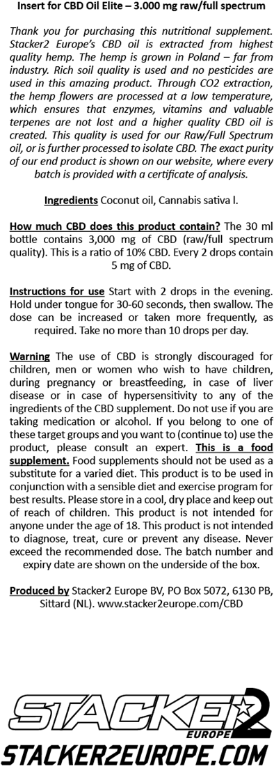 Stacker2 CBD Oil Elite - 3000 mg RAW - 30 ml