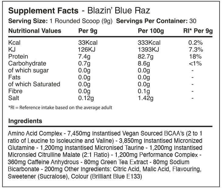 Warrior Amino Blast BCAA - 270 g Blue Raspberry