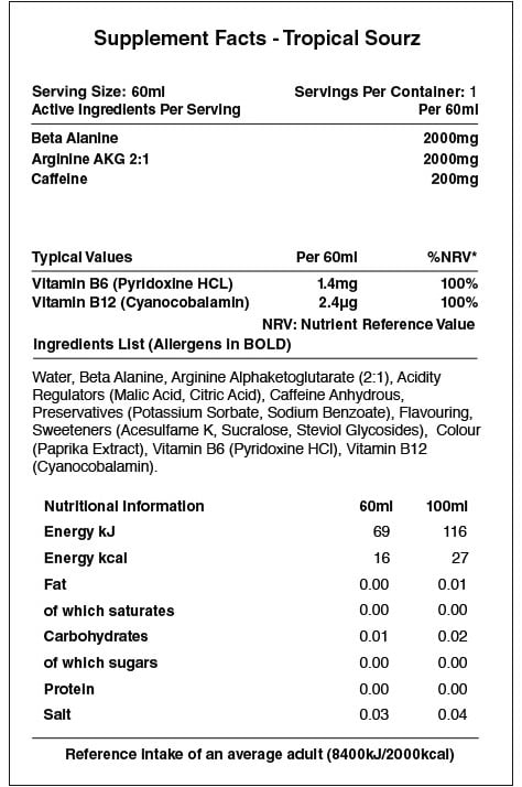 Warrior Rage Energy Shots - 12 x 60 ml Tropical Sourz